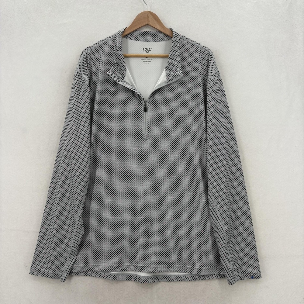 1764 Pullover Mens 2XL Gray Geometric 1/4 Zip Long Sleeve Mock Neck Stretch Golf